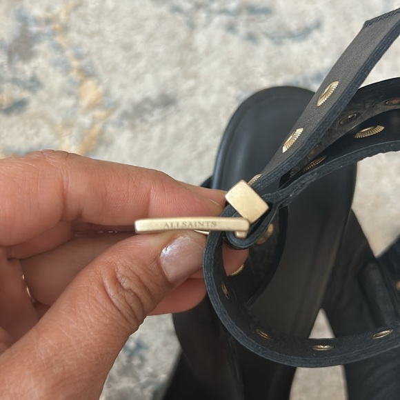 ALLSAINTS Women's Sienna Pointed Toe Black Leather High Heel Sandals - Picture 10 of 12